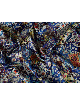Silk fabric - silk satin in a blue pattern - silk by the meter - Bemax Fabrics Wholesaler