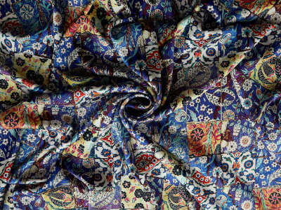 Silk fabric - silk satin in a blue pattern - silk by the meter - Bemax Fabrics Wholesaler