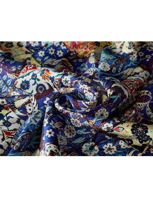 Silk fabric - silk satin in a blue pattern - silk by the meter - Bemax Fabrics Wholesaler