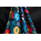 Silk satin with elastane in colorful flowers on a navy background in a Gucci style