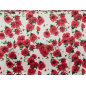 Satin de soie avec élasthanne, coquelicots rouges sur fond blanc