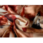 Silk satin with elastane in an artistic pattern in rust red