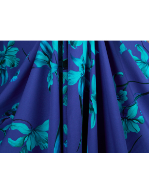 Viscose material para vestido azul com flores em turquesa
