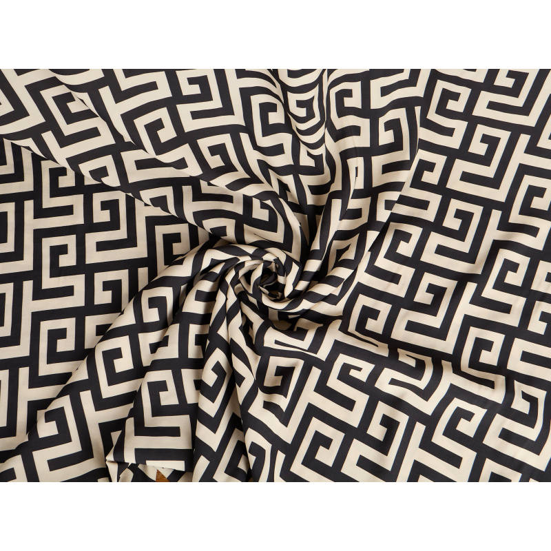 Cupro touch viscose in black-beige geometric pattern