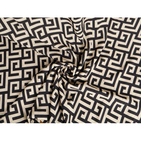 Cupro-touch-viskoosi musta-beige geometrinen kuvio
