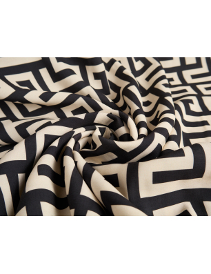 Cupro touch viscose in black-beige geometric pattern