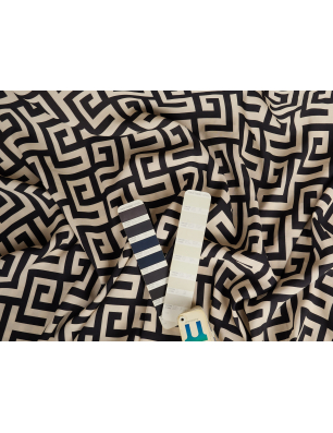 Cupro touch viscose in black-beige geometric pattern