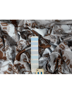 Viscose by the meter in light blue with chocolate brown in a paisley pattern - Textile Wholesale Bemax